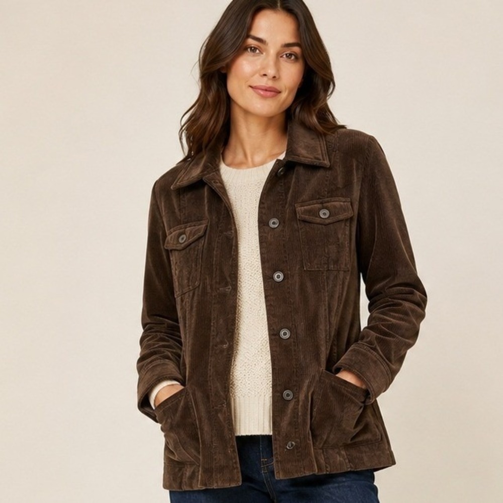 Croft & Barrow Brown Corduroy Heritage Barn Utility Jacket Stretch Button Large